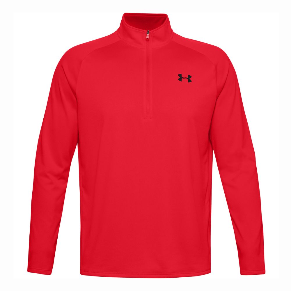 Under Armour Tech 2.0 1/2 Zip Mens Golf Pullover Top 2025 - 1328495-602 Red / Black 602 M