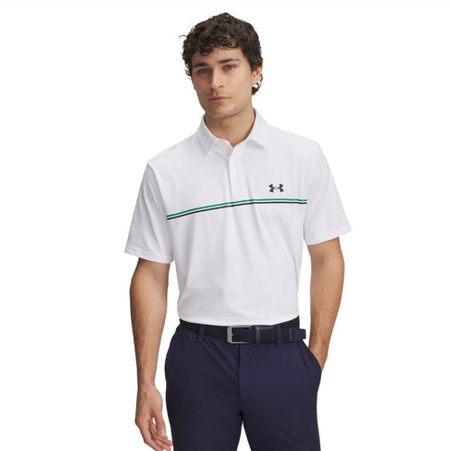 Under Armour Playoff 3.0 Stripe Golf Polo Shirt 2025 - 1378676-103 White / Team Kelly Green / Midnight Navy 103 M