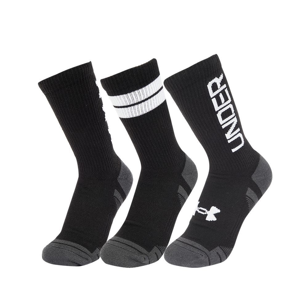 Under Armour Performance Tech Crew Socks - 3 Pack 2024 1379515-002 Black / Black / White 002 M 