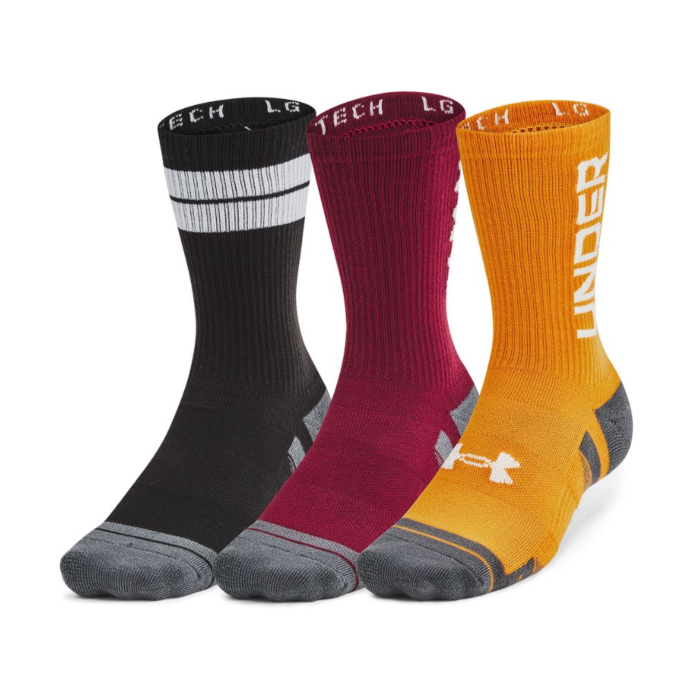 Under Armour Performance Tech Crew Socks 3 Pack 2024 1379515-625 Cardinal / Black / White 625 M 