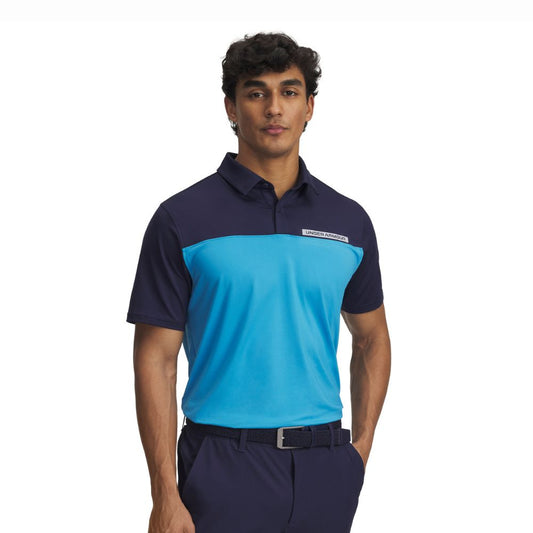 Under Armour Tee To Green Colour Block Mens Golf Polo Shirt 2025 - 1383139-412 Midnight Navy / Ether Blue / White 412 M