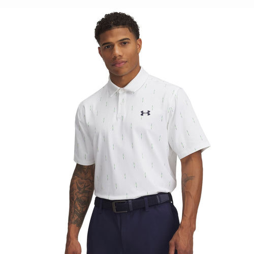 Under Armour Tee To Green Printed Mens Golf Polo Shirt 2025 - 1383715-101 White / Midnight Navy 101 M