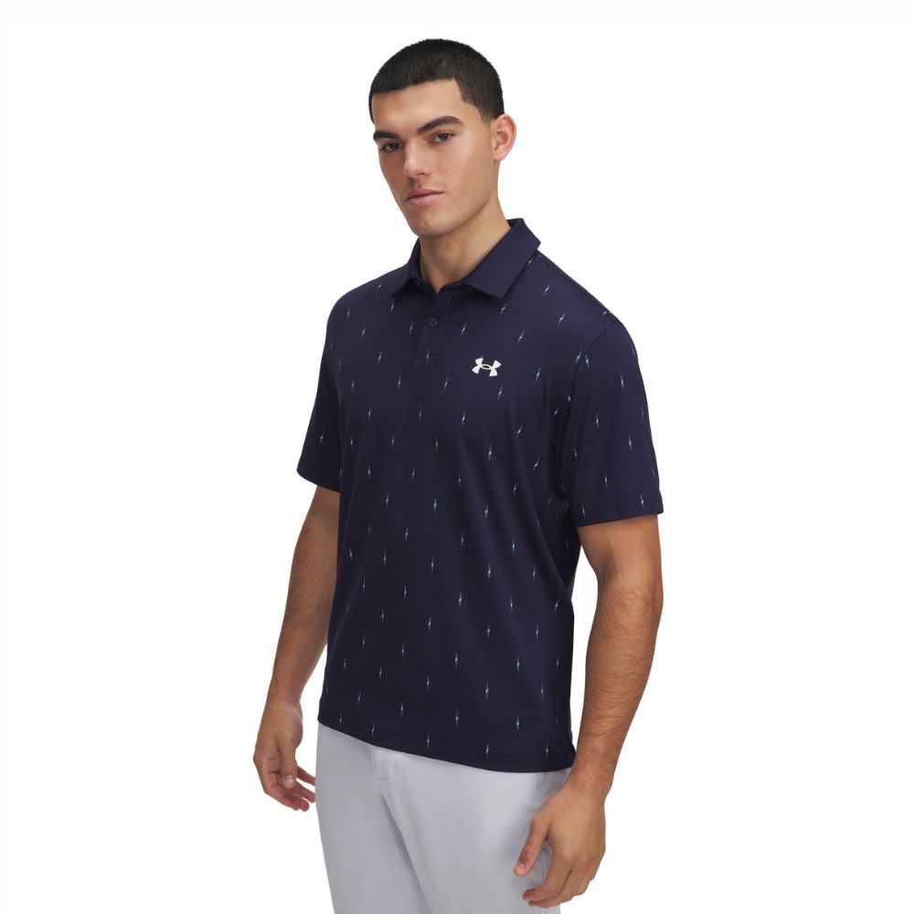 Under Armour Tee To Green Printed Mens Golf Polo Shirt 2025 - 1383715-413 Midnight Navy / White 413 M