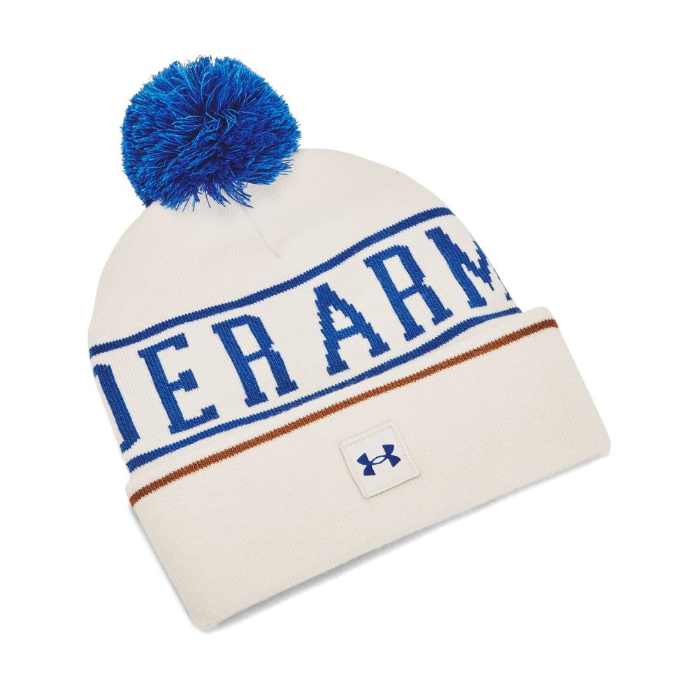 Under Armour Golf Halftime Pom Beanie 2024 1386634-110 Summit White / Tech Blue / Tech Blue 110  