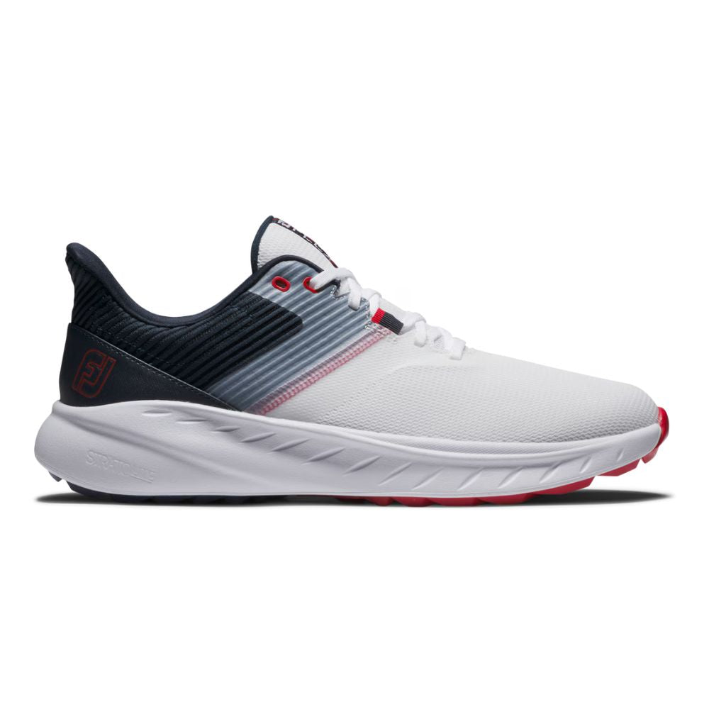 FootJoy Flex Mens Spikeless Golf Shoes 56289 White / Red / Navy 7 