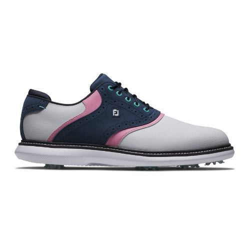 FootJoy Traditions Mens Spiked Golf Shoes 57959 - White Navy Pink White / Navy / Pink 8