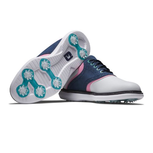 FootJoy Traditions Mens Spiked Golf Shoes 57959 - White Navy Pink