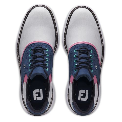 FootJoy Traditions Mens Spiked Golf Shoes 57959 - White Navy Pink