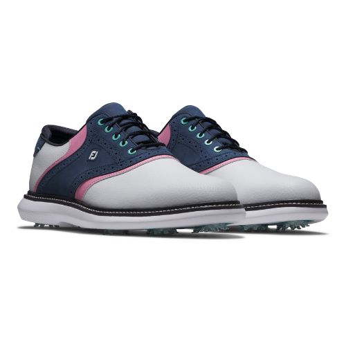 FootJoy Traditions Mens Spiked Golf Shoes 57959 - White Navy Pink