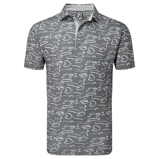 Footjoy Golf Course Doodle Pique Golf Polo Shirt 81584 - Gravel Grey M 