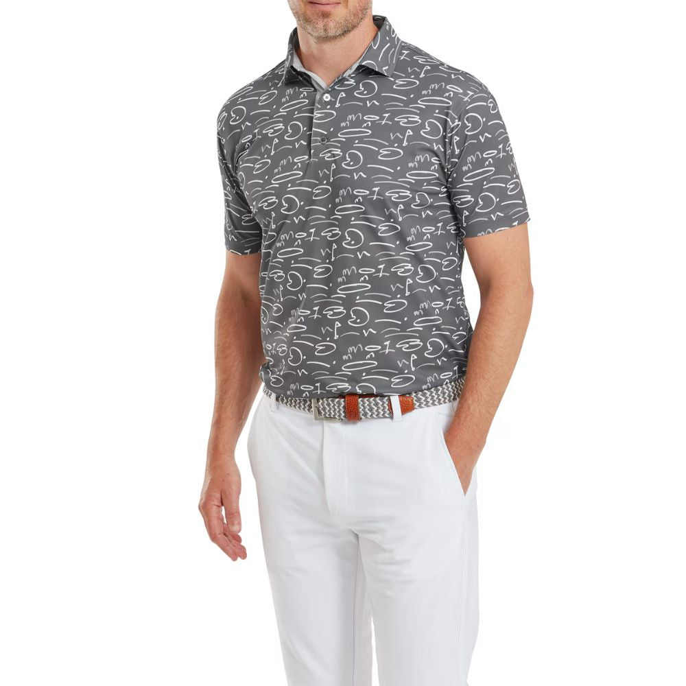 Footjoy Golf Course Doodle Pique Golf Polo Shirt 81584 - Gravel   