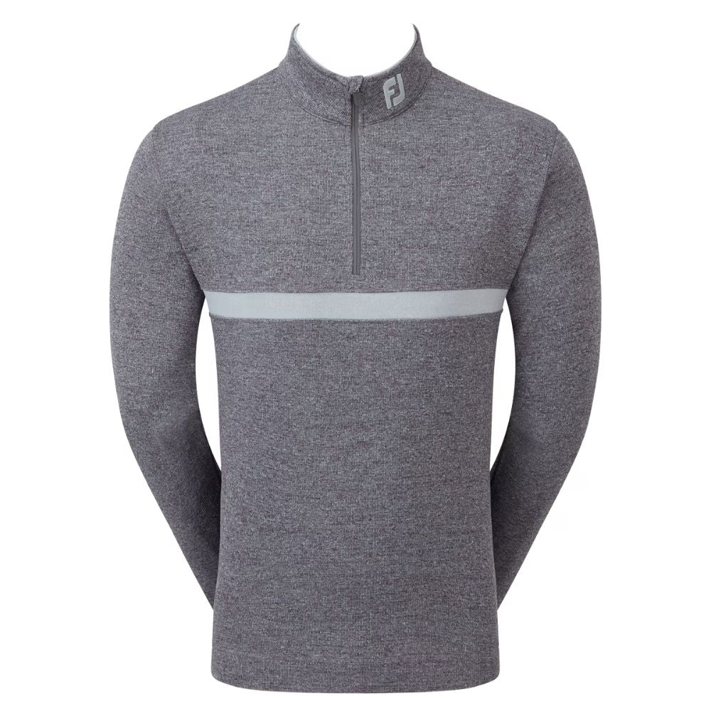 FootJoy Inset Stripe Chill-Out Pullover Golf Top - 81633 Heather Gravel / Heather Grey Cliff S 