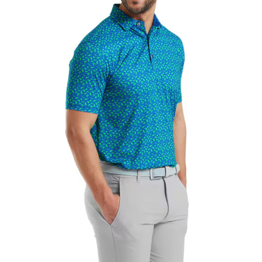 FootJoy Beach Print Lisle Golf Polo Shirt 82181 Royal / Green S 