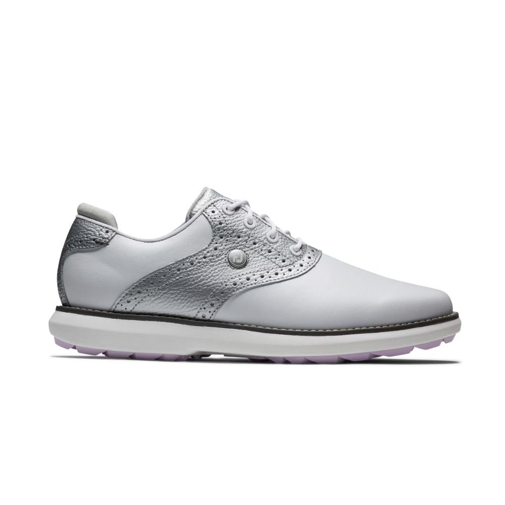 Footjoy Traditions Ladies Spikeless Golf Shoes 97990 White / Silver / Purple 4 