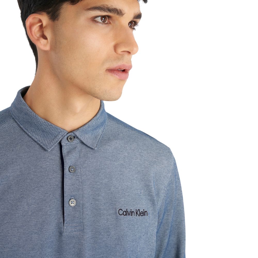 Calvin Klein Medina Long Sleeve Golf Polo Shirt 2024 CKMA24915 - Engine Blue Marl   