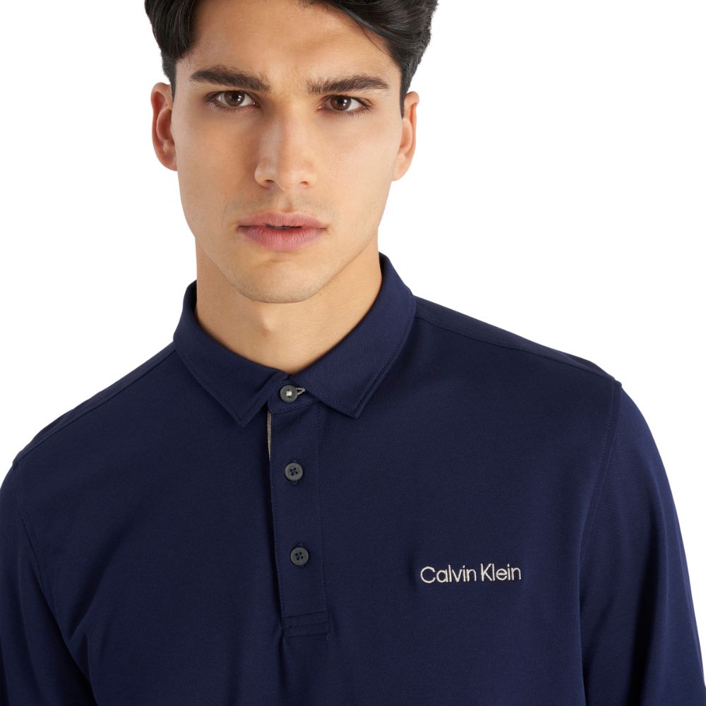 Calvin Klein Medina Long Sleeve Golf Polo Shirt 2024 CKMA24915 - Evening Blue   