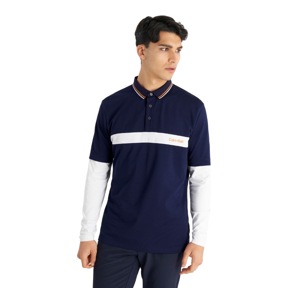 Calvin Klein Hubbard Long Sleeve Hybrid Golf Polo Shirt 2024 CKMA24916 - Evening Blue   