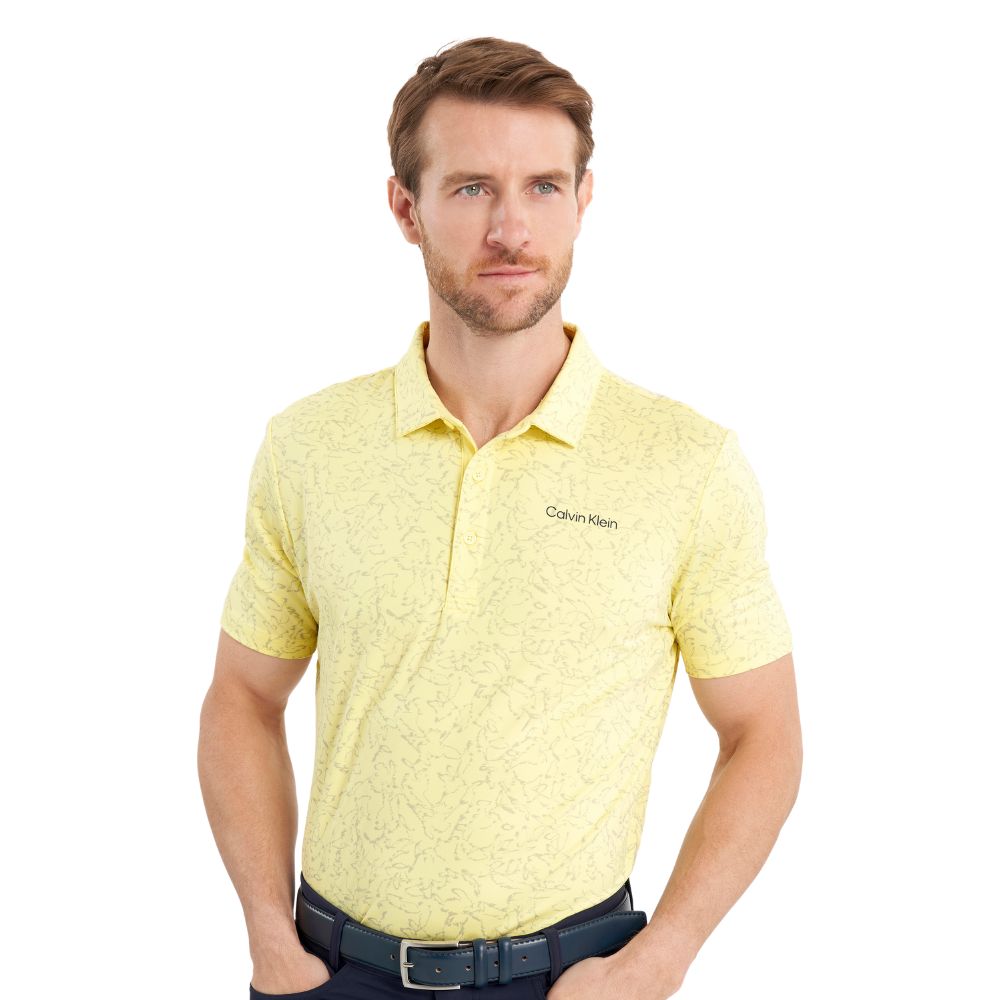 Calvin Klein Abstract Watercolour Printed Golf Polo Shirt 2025 CKMS25938 - Lemon