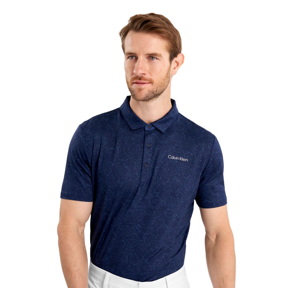 Calvin Klein Abstract Watercolour Printed Golf Polo Shirt 2025 CKMS25938 - Navy