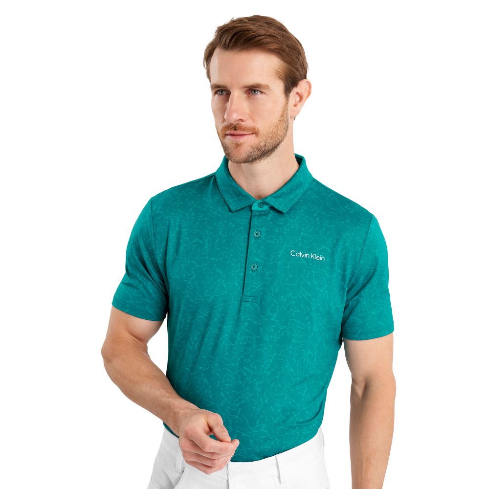 Calvin Klein Abstract Watercolour Printed Golf Polo Shirt 2025 CKMS25938 - Sea Green