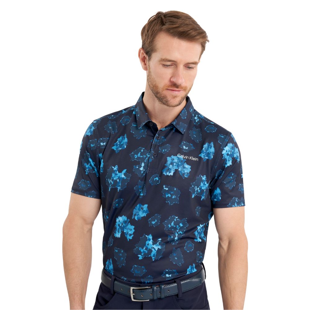 Calvin Klein Cyber Floral Printed Golf Polo Shirt 2025 CKMS25939 - Navy