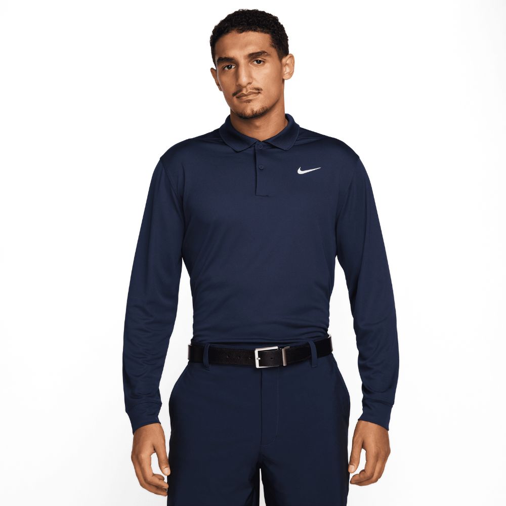 Nike Dri-Fit Victory Solid Long Sleeve Golf Polo Shirt 2025 - DN2344-451 Obsidian / White 451 M