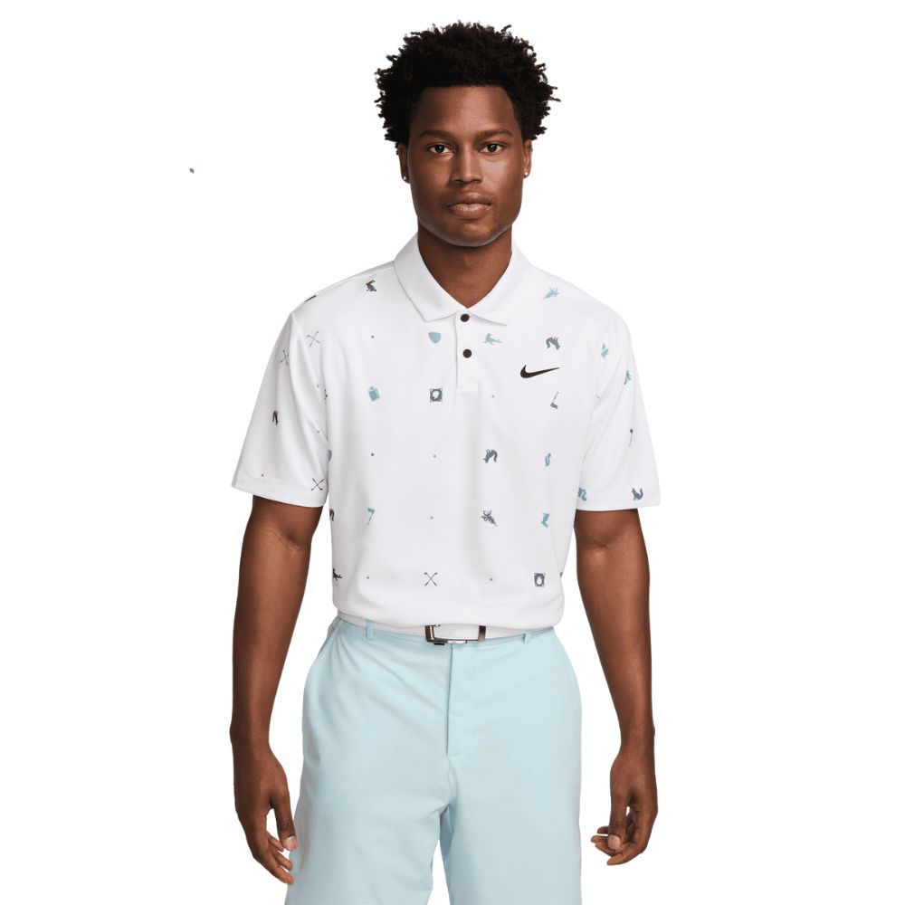 Nike Dri-Fit Tour Icon Print Golf Polo Shirt - FQ0426 - 100 White / Black 100 M