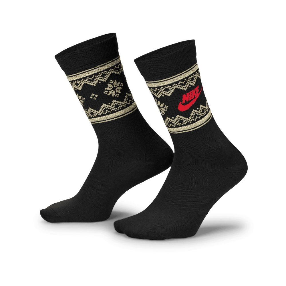 Nike Essentials Crew Fair Isle Golf Socks - FZ3071-010 Black / Coconut Milk / University Red 010 L