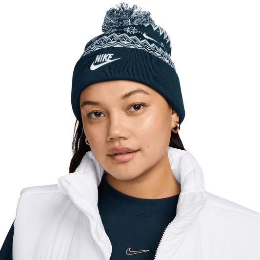 Nike Peak Fair Isle Golf Beanie Bobble Hat 2024 - HF0188 478 Armory Navy / White / Glacier Blue / White 478  