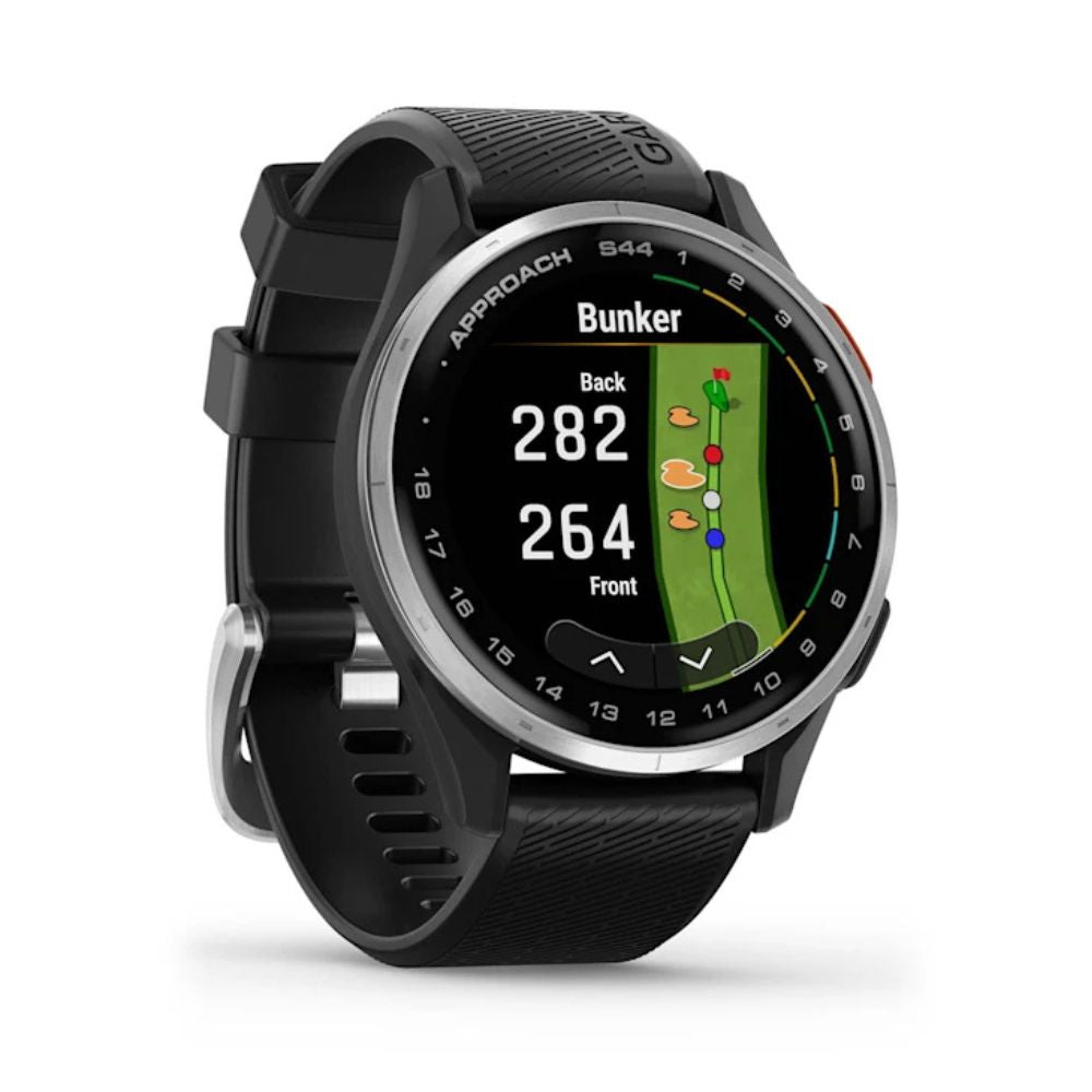 Garmin Approach S44 Golf GPS Watch - Silver Aluminium Bezel / Black Black