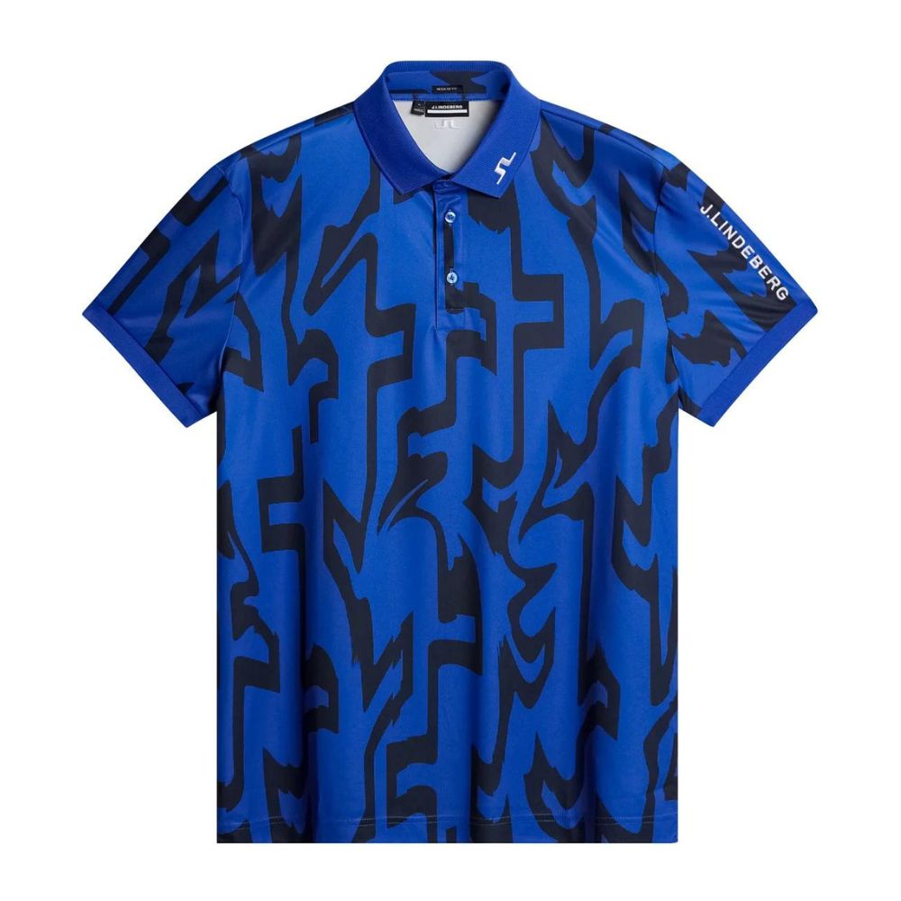 J.Lindeberg Tour Tech Print Regular Fit Golf Polo Shirt 2024 - GMJT10688 - Blue Glitch Bridge Blue O521 M 