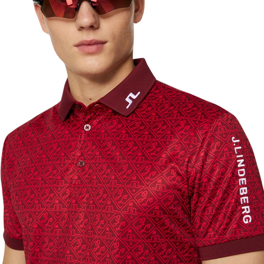 J.Lindeberg Tour Tech Print Regular Fit Golf Polo Shirt 2024 - GMJT10688 - House of JL Red   