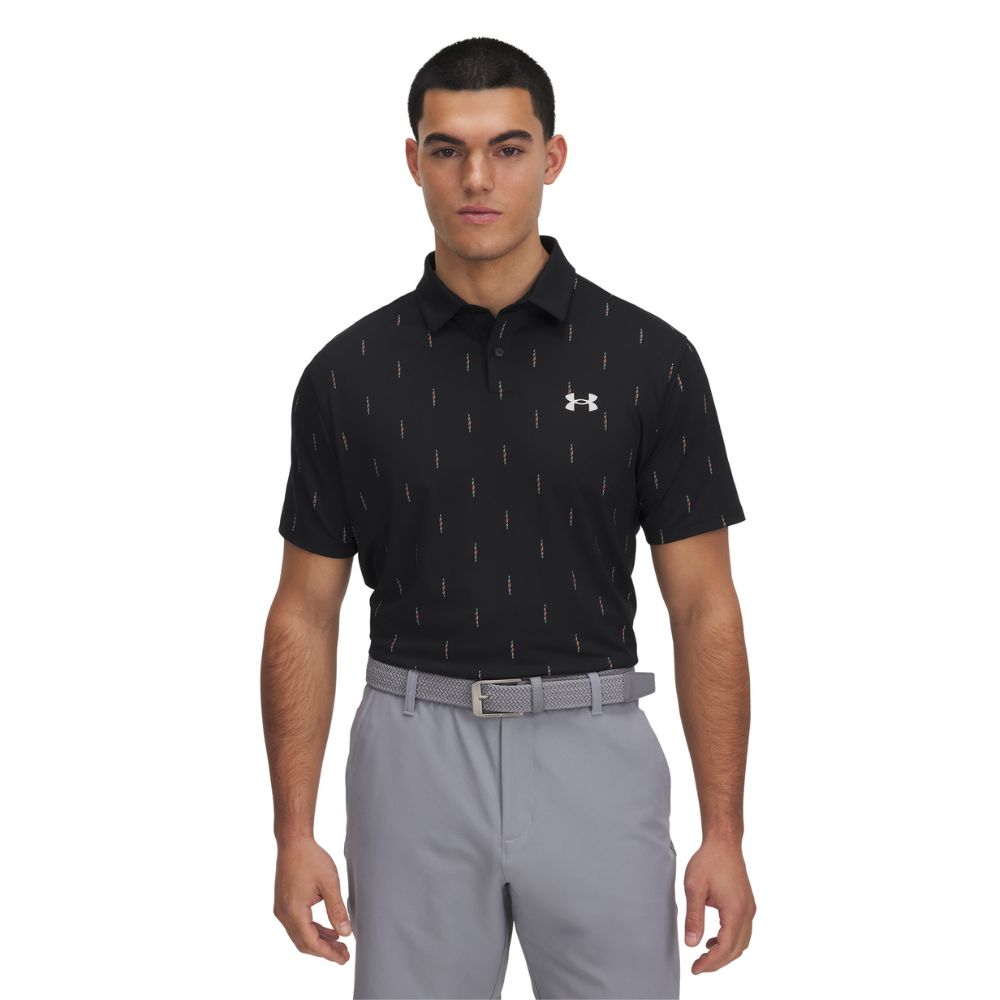 Under Armour Tee To Green Printed Mens Golf Polo Shirt 2025 - 1383715-003 Black / Summit White 003 M