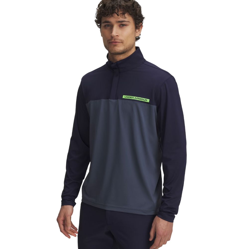 Under Armour Tee To Green 1/4 Zip Mens Golf Pullover Top 2025 - 1389878-411 Midnight Navy / Downpour Gray / Cyber Green 411 M